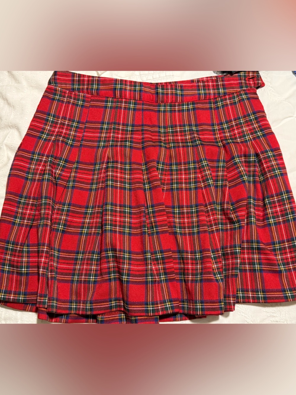 RSQ Red Plaid Pleated Mini Skirt